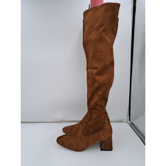 Dream Pairs Over The Knee Caramel Brown Low Sculpted Heel Elastic Band Boots 9 - Picture 2 of 7
